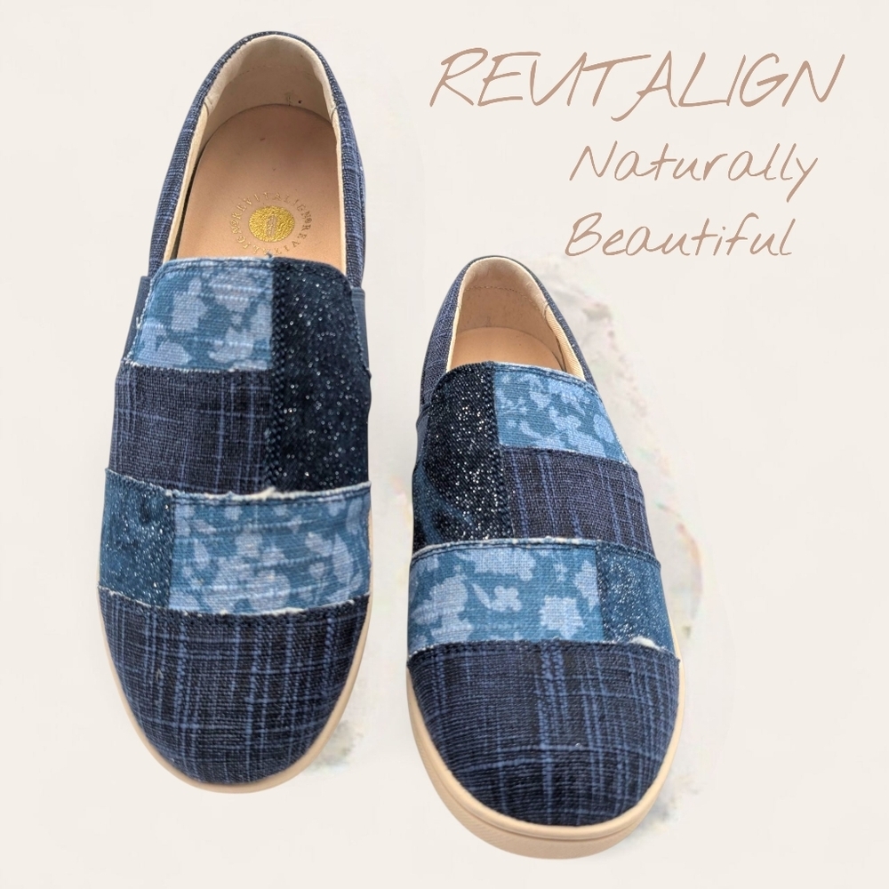 NWT Revitalign Lydia Size 9 Blue Patchwork Slip-On Natural & Beautiful Loafers